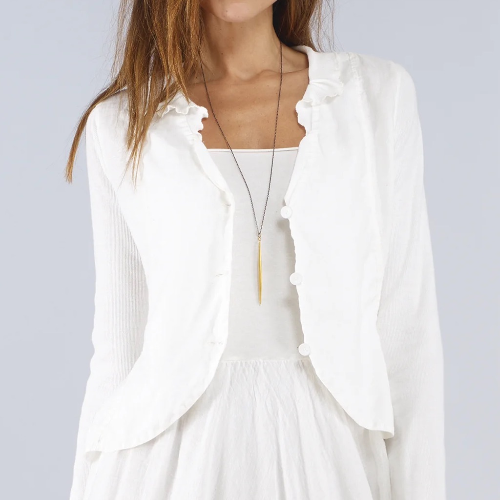 Luna Luz White Linen Barcelona Jacket Or Top Ribbed Cotton Longsleeve Nwt Small